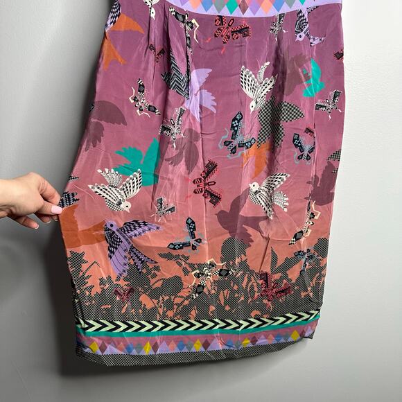 Anthropologie HeyHoe 100% silk purple bird print sheath dress Size 8 - Picture 3 of 9